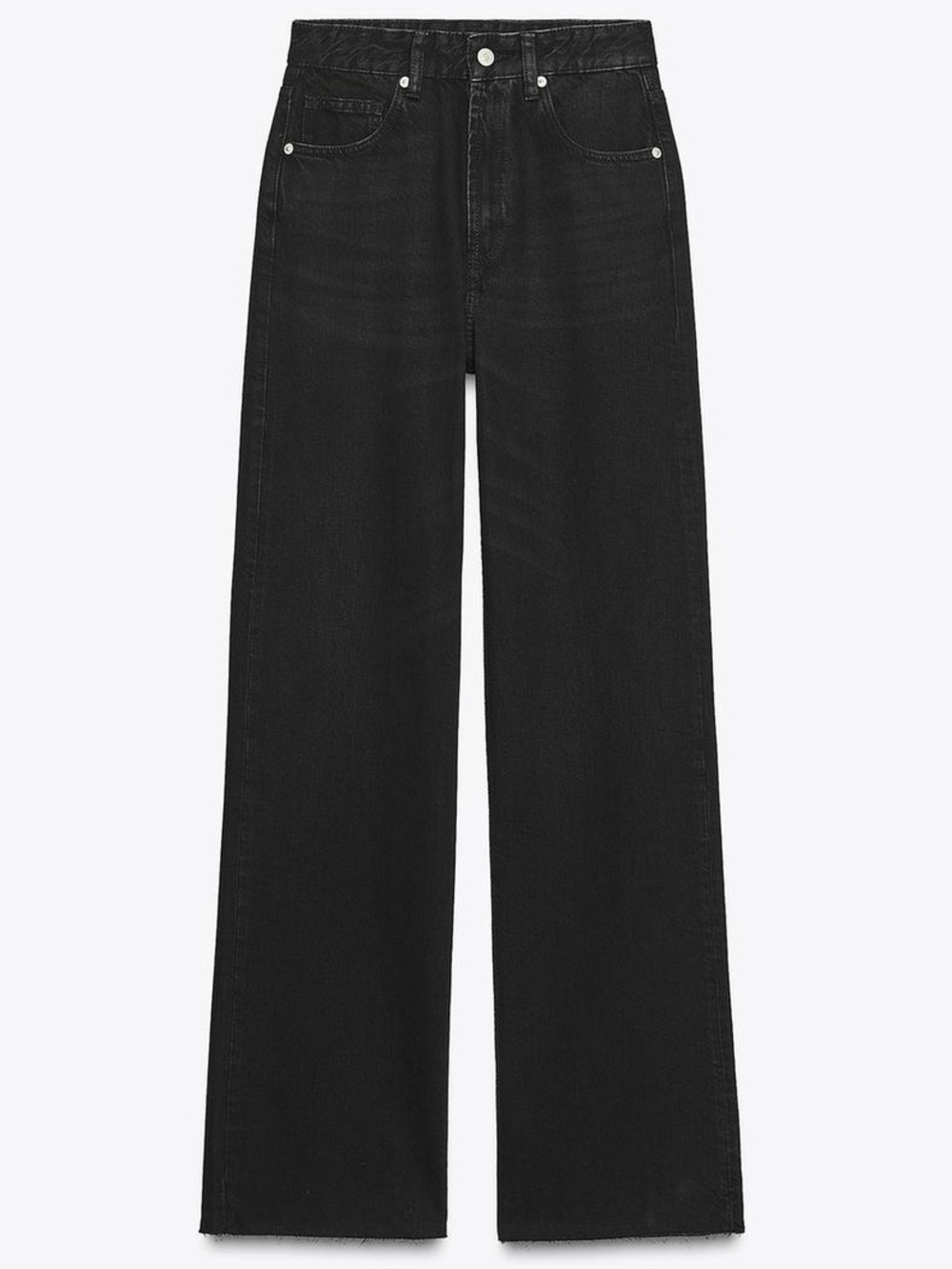 Zara Black Wide-Leg Distressed Hem Jeans 8 - Picture 5 of 12